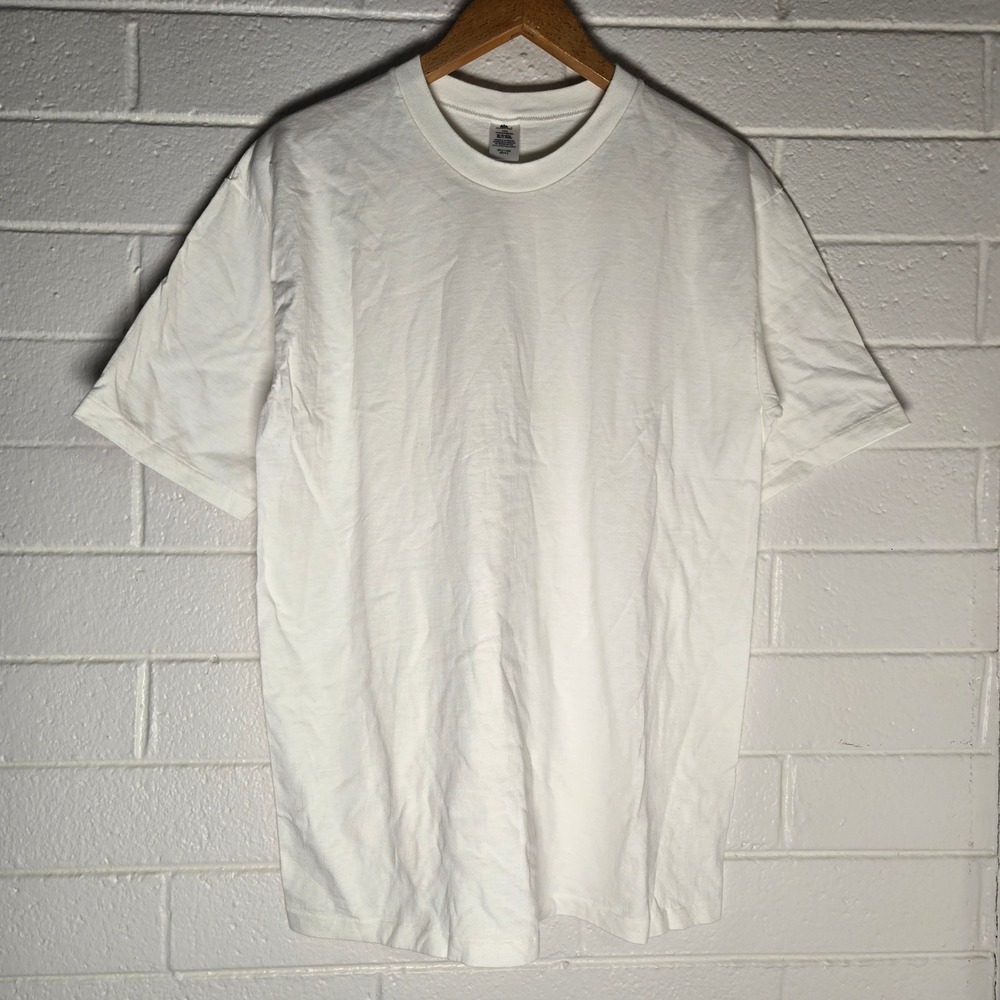 Vtg Stafford Mens Single Stitch T-Shirt White Cotton Solid Short Sleeve Retro XL
